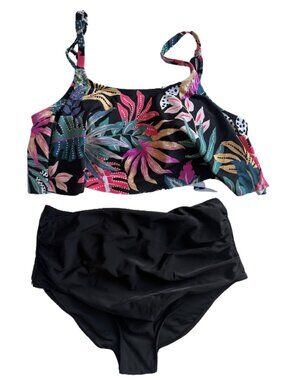 Shapermint Tropical Flounce Bikini & High-Waist Bottoms Set